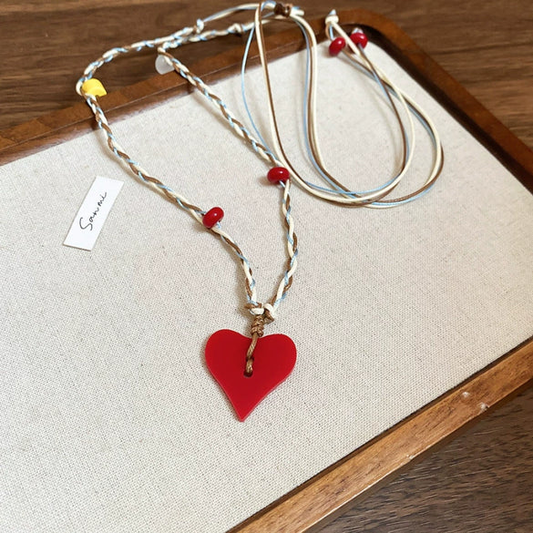 Wholesale Jewelry Leather Geometric Hand Knitted Croissant Smiley Face Bread Pendant Clavicle Chain