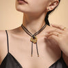Wholesale Jewelry Leather Rope Adjustable Necklace Heavy Industry Geometric Design Titanium Steel Pvd Plated With 18K Gold For Women