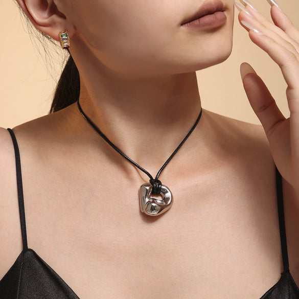 Wholesale Jewelry Leather Rope Adjustable Necklace Heavy Industry Geometric Design Titanium Steel Pvd Plated With 18K Gold For Women