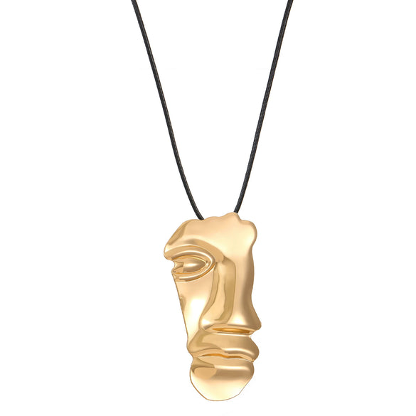 Wholesale Jewelry Leather Rope Alloy Human Face Pattern Electroplated Personality Pendant Fourpiece Set For Women