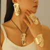 Wholesale Jewelry Leather Rope Alloy Human Face Pattern Electroplated Personality Pendant Fourpiece Set For Women