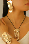Wholesale Jewelry Leather Rope Alloy Human Face Pattern Electroplated Personality Pendant Fourpiece Set For Women