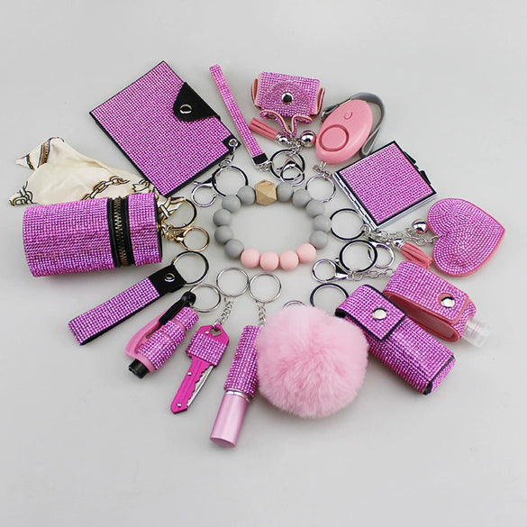 Wholesale Jewelry Leather Selfdefense Alarm Keychain Pendant Glass Glazed Heart Water Drop Bell Color Printing Accessories
