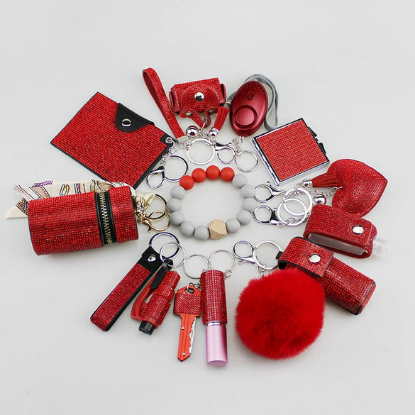 Wholesale Jewelry Leather Selfdefense Alarm Keychain Pendant Glass Glazed Heart Water Drop Bell Color Printing Accessories