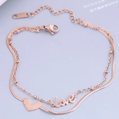 Fashion Letter Titanium Steel Double Layer Women'S Anklet