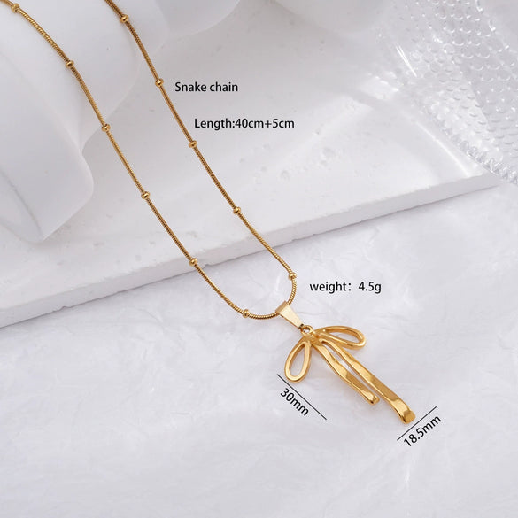 Wholesale Jewelry Light Luxury Bow Snake Bone Chain Pendant Necklace Titanium Stainless Steel Animal Zodiac Electroplated For Women