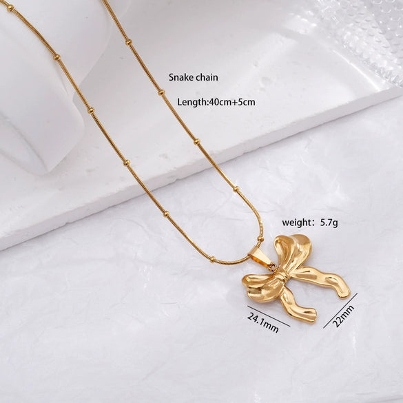 Wholesale Jewelry Light Luxury Bow Snake Bone Chain Pendant Necklace Titanium Stainless Steel Animal Zodiac Electroplated For Women