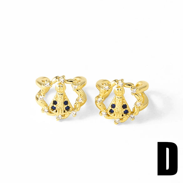 Wholesale Jewelry Light Luxury Cross Copper Goldplated Ear Bone Clip Earrings