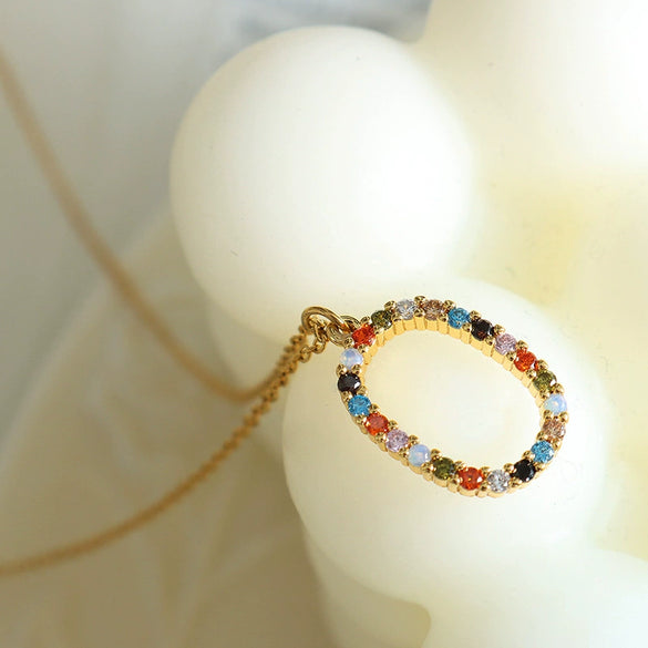 Wholesale Jewelry Light Luxury Elegant Copper Material Geometric Pattern Inlaid Colorful Zircon Pendant Necklace For Women With Electroplating