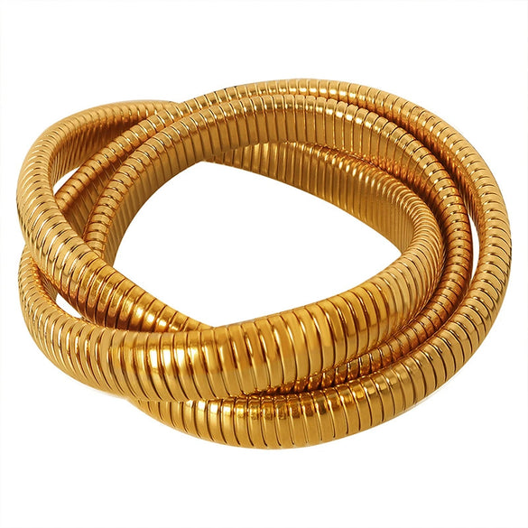 Wholesale Jewelry Light Luxury Fashion Gold Plated 316L Stainless Steel Snake Shaped Winding Elastic Bracelet For Women