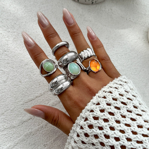 Wholesale Jewelry Light Luxury Geometric Alloy And Acrylic Drill Ring With Electroplating