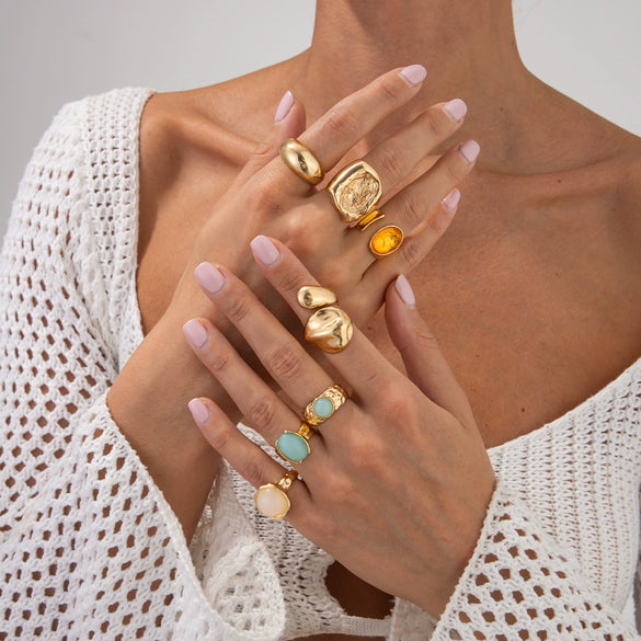 Wholesale Jewelry Light Luxury Geometric Alloy And Acrylic Drill Ring With Electroplating