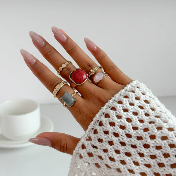 Wholesale Jewelry Light Luxury Geometric Alloy And Acrylic Drill Ring With Electroplating