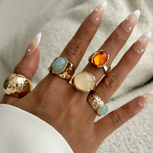 Wholesale Jewelry Light Luxury Geometric Alloy And Acrylic Drill Ring With Electroplating