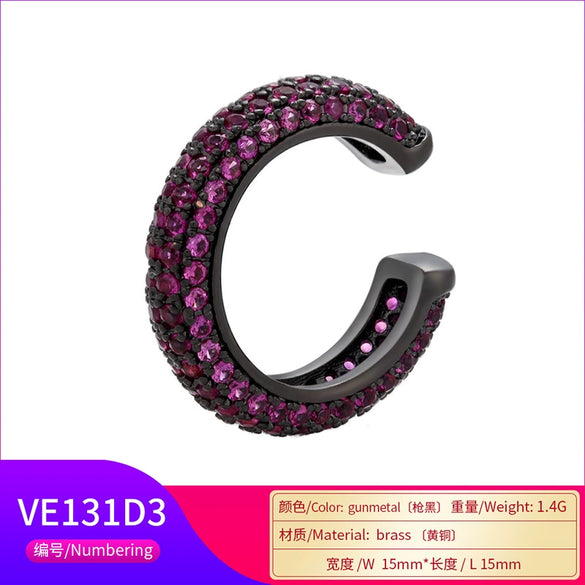 Wholesale Jewelry Light Luxury Geometric Copper 18K Goldplated Microinlaid Colored Diamond Ear Bone Clip Earrings