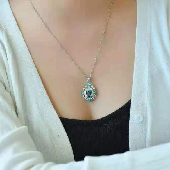 Wholesale Jewelry Light Luxury Geometric Copper Mixed Gem Inlay Imitation Zircon Pendant Necklace