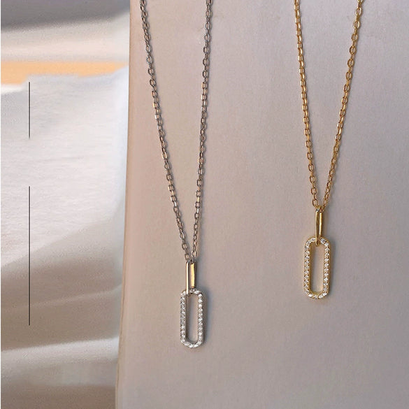 Wholesale Jewelry Light Luxury Geometric Double Ring Pendant 925 Sterling Silver Necklace With 14K Gold Plating And Microinlay Ochain For Women