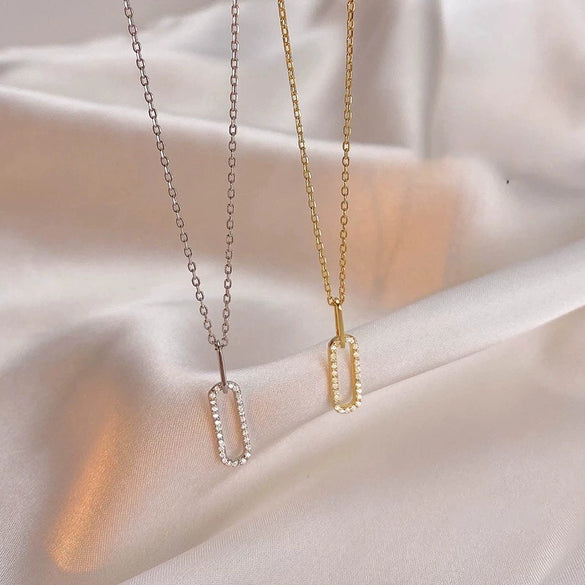 Wholesale Jewelry Light Luxury Geometric Double Ring Pendant 925 Sterling Silver Necklace With 14K Gold Plating And Microinlay Ochain For Women