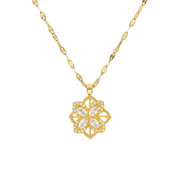 Wholesale Jewelry Light Luxury Geometric Fourleaf Clover Titanium Steel Necklace With Mixed Gemstone Pendant And Water Chain Microinlaid With Diamonds