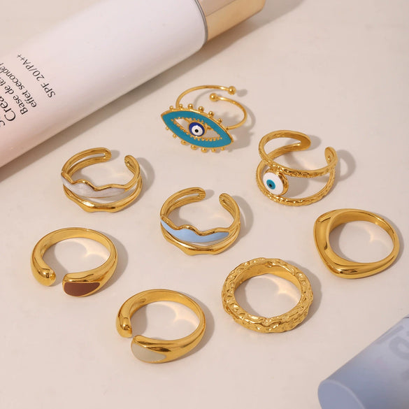 Wholesale Jewelry Light Luxury Geometric Irregular Titanium Steel Enamel Glaze Electroplated Ring