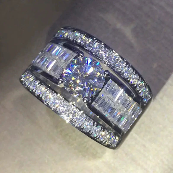 Wholesale Jewelry Light Luxury Geometric Multilayer Design Copper Ring With Zirconia