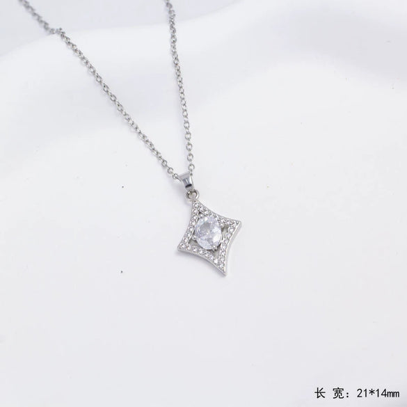 Wholesale Jewelry Light Luxury Geometric Quadrilateral Copper Inlaid Zircon Electroplated Pendant Necklace And Earrings Set For Women