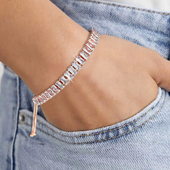 Wholesale Jewelry Light Luxury Geometric Rectangular Zircon Copper Electroplated Bracelet For Women