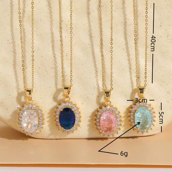 Wholesale Jewelry Light Luxury Geometric Resin Zircon Pendant Copper 14K Gold Plated Ochain Necklace For Women