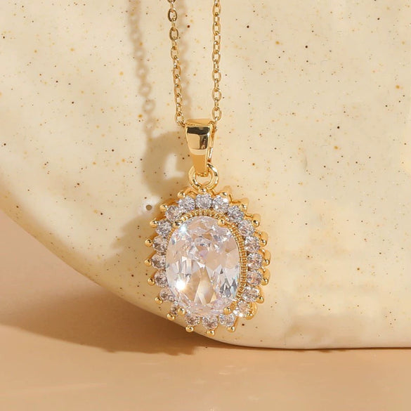 Wholesale Jewelry Light Luxury Geometric Resin Zircon Pendant Copper 14K Gold Plated Ochain Necklace For Women