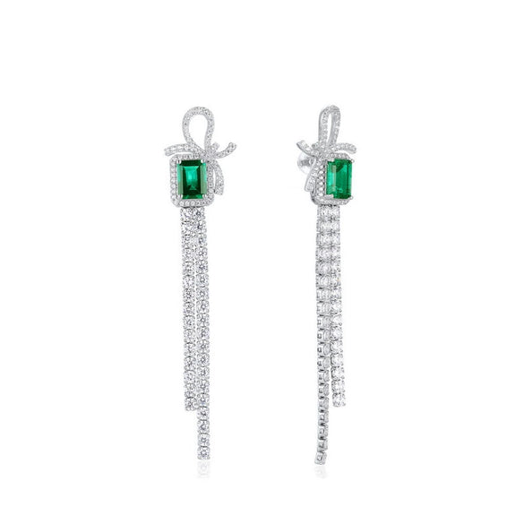 Wholesale Jewelry Light Luxury Geometric S925 Silver Bow Earring With Cultivating Emerald Inlay For Women