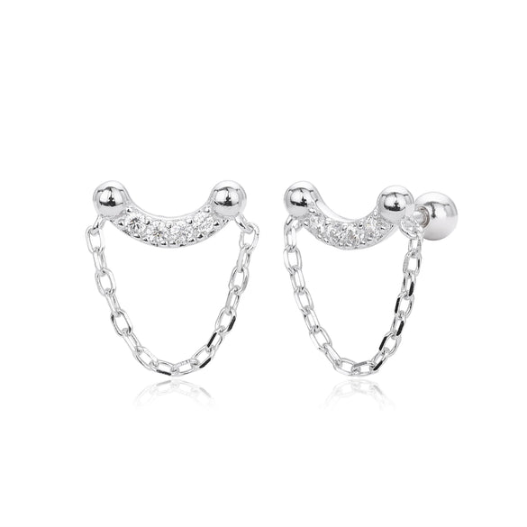 Wholesale Jewelry Light Luxury Geometric S925 Sterling Silver Threaded Earrings With Zirconium Inlaid And Electroplating