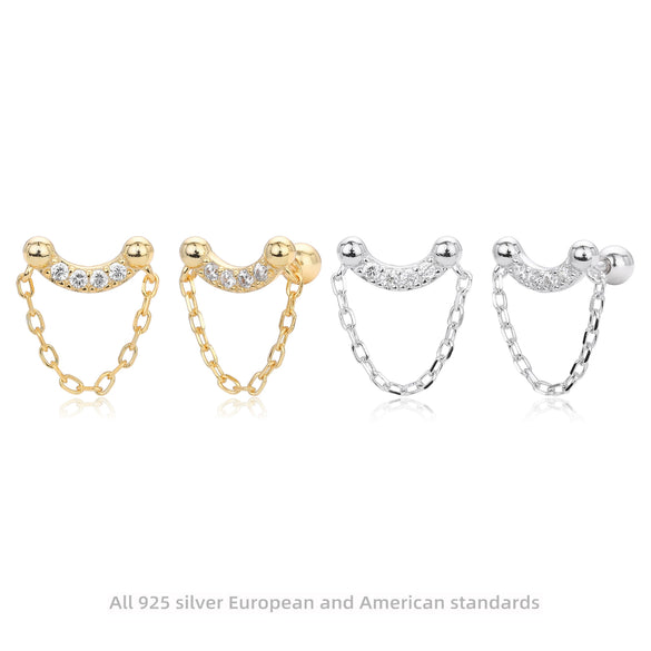Wholesale Jewelry Light Luxury Geometric S925 Sterling Silver Threaded Earrings With Zirconium Inlaid And Electroplating