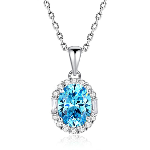 Wholesale Jewelry Light Luxury Geometric 925 Silver Aquamarine Cross Chain Necklace For Women