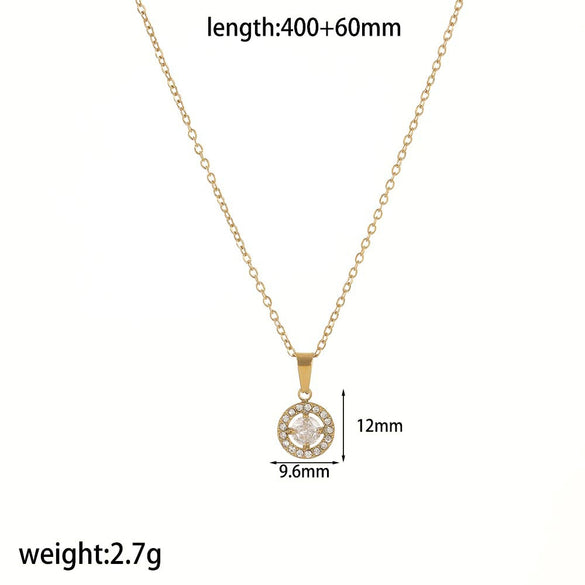 Wholesale Jewelry Light Luxury Geometric Stainless Steel Necklace With Rhinestones And O Chain For Women