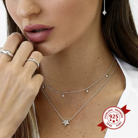 Wholesale Jewelry Light Luxury Geometric Star 925 Silver Snake Bone Chain Necklace
