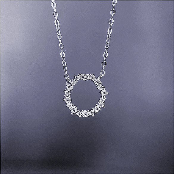 Wholesale Jewelry Light Luxury Geometric 925 Sterling Silver 14K Gold Plated Necklace With Inlaid Zircon And Diamond Circle Pendant Ochain For Women