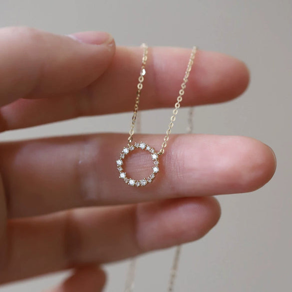 Wholesale Jewelry Light Luxury Geometric 925 Sterling Silver 14K Gold Plated Necklace With Inlaid Zircon And Diamond Circle Pendant Ochain For Women