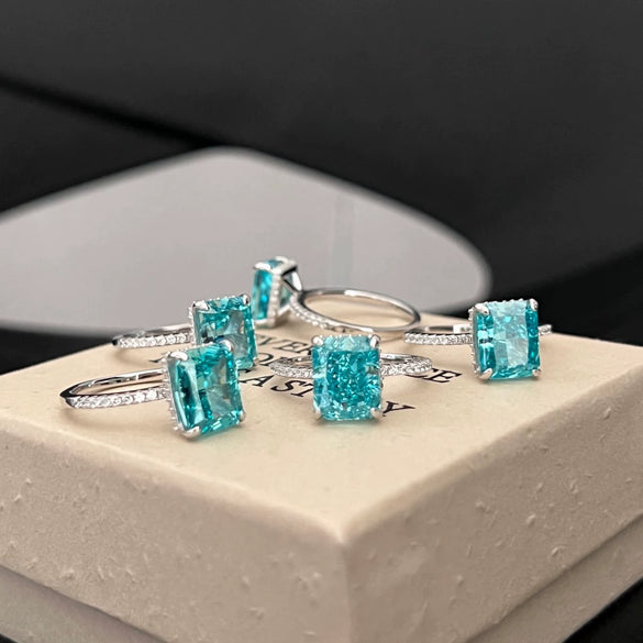 Wholesale Jewelry Light Luxury Geometric 925 Sterling Silver Mixed Gem Inlay Electroplated Ring Earrings Necklace Set