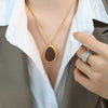 Wholesale Jewelry Light Luxury Geometric Tiger Eye Pendant Titanium Steel Necklace With Doublesided Grinding Chain And Electroplating