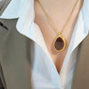 Wholesale Jewelry Light Luxury Geometric Tiger Eye Pendant Titanium Steel Necklace With Doublesided Grinding Chain And Electroplating