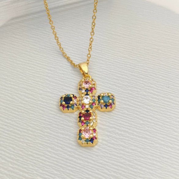Wholesale Jewelry Light Luxury Geometric Titanium Steel And Copper Cross Pendant O Chain Necklace For Women