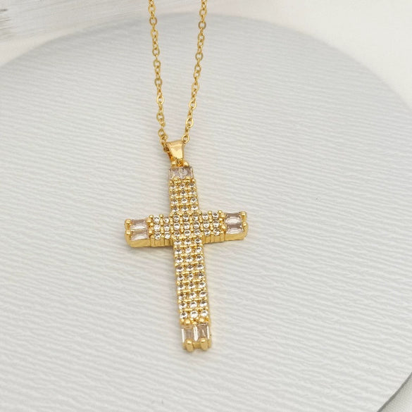 Wholesale Jewelry Light Luxury Geometric Titanium Steel And Copper Cross Pendant O Chain Necklace For Women