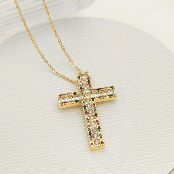 Wholesale Jewelry Light Luxury Geometric Titanium Steel And Copper Cross Pendant O Chain Necklace For Women