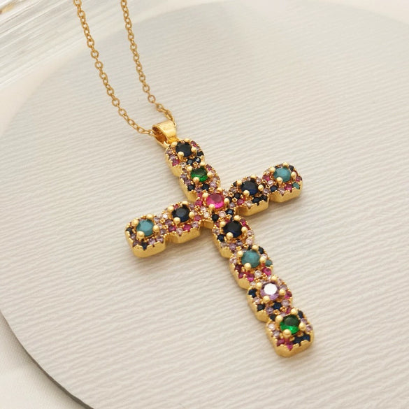 Wholesale Jewelry Light Luxury Geometric Titanium Steel And Copper Cross Pendant O Chain Necklace For Women