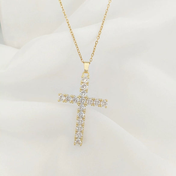 Wholesale Jewelry Light Luxury Geometric Titanium Steel And Copper Cross Pendant O Chain Necklace For Women