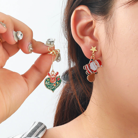 Wholesale Jewelry Light Luxury Geometric Zinc Alloy Christmas Tree Snowflake Santa Claus Deer Earrings With Electroplating