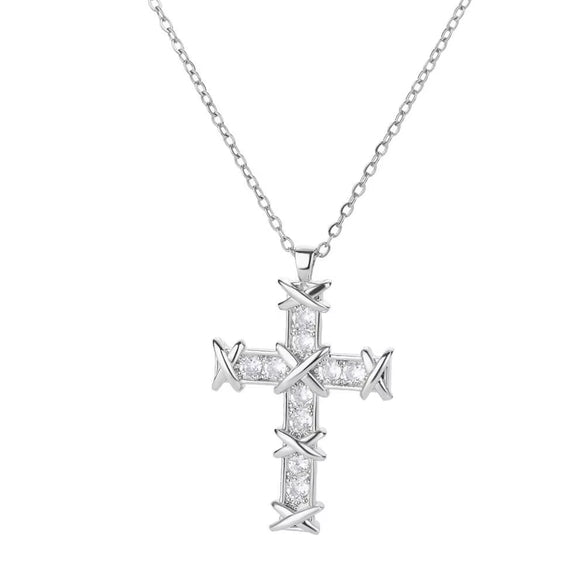 Wholesale Jewelry Light Luxury Microinlaid Zircon Cross Pendant Necklace Copper Electroplating Geometric Flower Style Women's