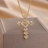 Wholesale Jewelry Light Luxury Microinlaid Zircon Cross Pendant Necklace Copper Electroplating Geometric Flower Style Women's