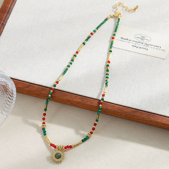 Wholesale Jewelry Light Luxury Minimalist Geometric Natural Stone And Copper Handmade Pendant Necklace With O Word Chain