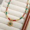 Wholesale Jewelry Light Luxury Minimalist Geometric Natural Stone And Copper Handmade Pendant Necklace With O Word Chain